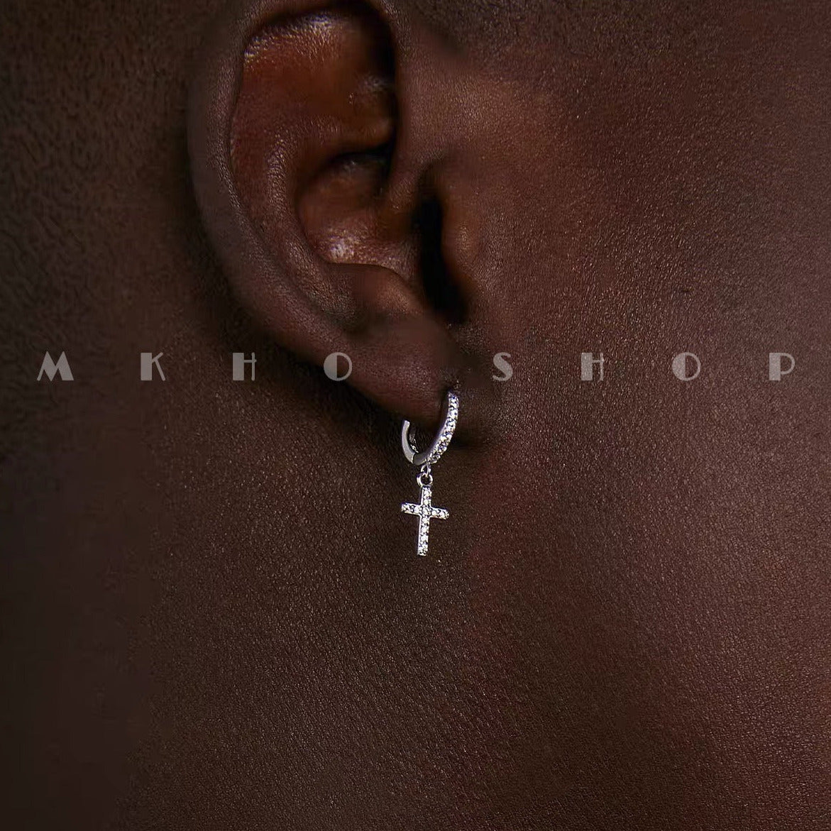 THE CROSS SET HOPE SILVER EARRINGS(MEN)