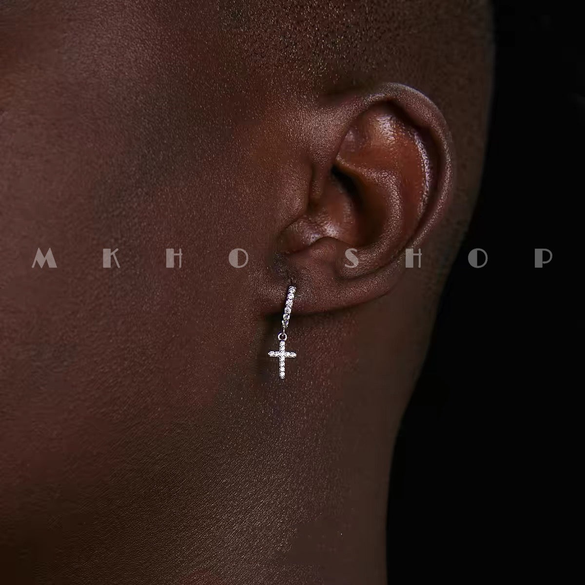 THE CROSS SET HOPE SILVER EARRINGS(MEN)